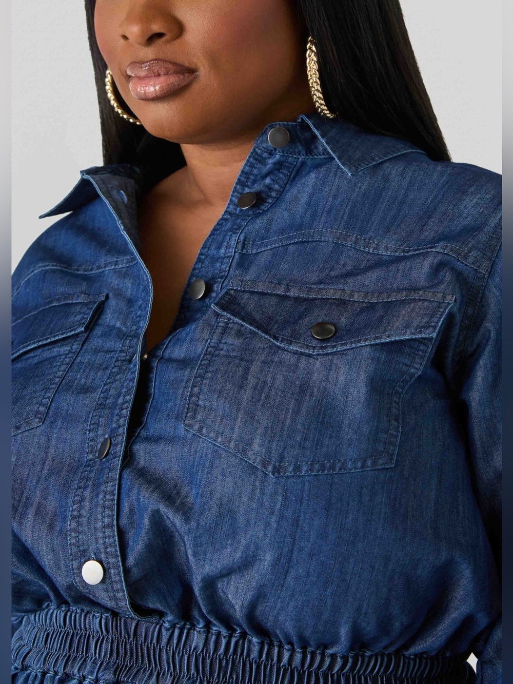 Denim Button-Front Midi Dress in Chambray - Picture 3 of 7